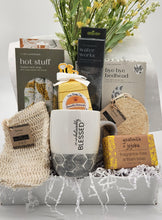 Load image into Gallery viewer, gift baskets green bay, gift baskets for women, local delivery, spa basket
stress relief gift
self-care box
relaxation hamper
heated neck wrap
pamper gift
wellness gift
gift for women
birthday gift
thinking of you
get well soon