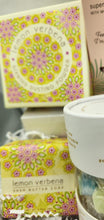 Load image into Gallery viewer, lemon lavender spa gift set, luxury self-care gift box, lemon verbena bath set, citrus spa kit for women, relaxing shower gift basket, moisturizing spa products, aloe vera spa socks, botanical body butter, sugar cube hand scrub, lemongrass citrus shower steamers, pampering gift for her, natural bath and body set, lemon scented body care, handmade spa gift basket.