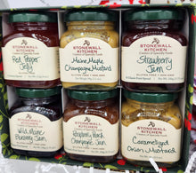 Load image into Gallery viewer, gourmet gift box, stonewall kitchen gift set, food lover gift, hostess gift idea, jam and honey gift set, eco friendly kitchen towel, specialty food gift, unique gift box, charcuterie gift set