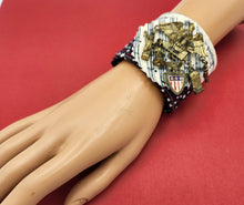 Load image into Gallery viewer, fabric bracelet, handmade bracelet, denim cuff, upcycled bracelet, handmade