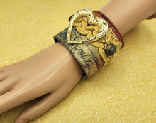Load image into Gallery viewer, fabric bracelet, handmade cuff, fabric cuff bracelet, vintage buttons, handmade
