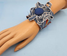 Load image into Gallery viewer, fabric bracelet, handmade bracelet, denim cuff, upcycled bracelet, handmade
