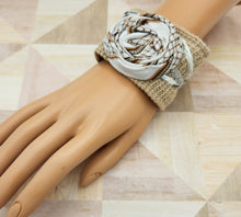 Load image into Gallery viewer, fabric bracelet, cuff bracelet, upcycled cuff, repurposed, men's tie, shops green bay