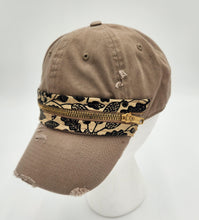 Load image into Gallery viewer, embellished baseball cap, handmade hats, women’s cadat hat, baseball trucker distressed hat, ball cap, josie t. designs, upcycled women’s hat,