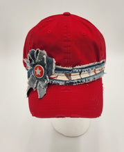 Load image into Gallery viewer, distressed baseball cap, vintage hat, boho hat, handmade hat, shabby chic hat, rustic style hat, women’s casual hat, adjustable baseball cap, boutique fashion accessories