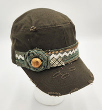 Load image into Gallery viewer, distressed baseball cap, vintage hat, boho hat, handmade hat, shabby chic hat, rustic style hat, women’s casual hat, adjustable baseball cap, boutique fashion accessories