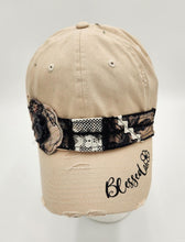 Load image into Gallery viewer, embellished baseball cap, handmade hats, women’s cadat hat, baseball trucker distressed hat, ball cap, josie t. designs, upcycled women’s hat,