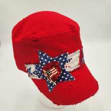 Load image into Gallery viewer, embellished baseball cap, handmade hats, women’s cadat hat, baseball trucker distressed hat, ball cap, josie t. designs, upcycled women’s hat, army cap,