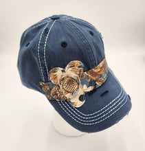 Load image into Gallery viewer, embellished baseball cap, handmade hats, women’s cadat hat, baseball trucker distressed hat, ball cap, josie t. designs, upcycled women’s hat, distressed vintage ball cap