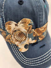 Load image into Gallery viewer, embellished baseball cap, handmade hats, women’s cadat hat, baseball trucker distressed hat, ball cap, josie t. designs, upcycled women’s hat, distressed vintage ball cap