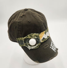 Load image into Gallery viewer, embellished baseball cap, handmade hats, women’s cadat hat, baseball trucker distressed hat, ball cap, josie t. designs, upcycled women’s hat, green bay packers women's hat, packers baseball cap