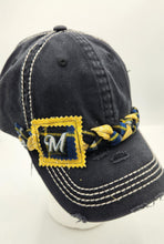 Load image into Gallery viewer, distressed baseball cap, vintage hat, boho hat, handmade hat, shabby chic hat, rustic style hat, women’s casual hat, adjustable baseball cap, boutique fashion accessories , brewers baseball cap, milwaukee brewers cap