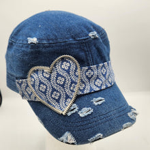 Load image into Gallery viewer, distressed baseball cap, vintage hat, boho hat, handmade hat, shabby chic hat, rustic style hat, women’s casual hat, adjustable baseball cap, boutique fashion accessories