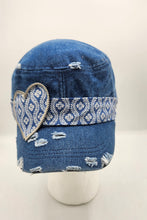 Load image into Gallery viewer, distressed baseball cap, vintage hat, boho hat, handmade hat, shabby chic hat, rustic style hat, women’s casual hat, adjustable baseball cap, boutique fashion accessories