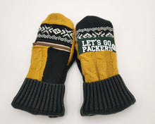 Load image into Gallery viewer, Handmade mittens, upcycled mittens, sweater mittens, wool mitten, shops green bay, repurposed sweaters, Josie T. Designs, green bay packer mittens