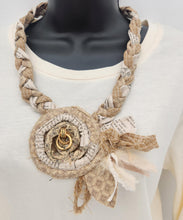 Load image into Gallery viewer, fabric necklace, upcycled jewelry, repurposed jewelry, handmade jewelry