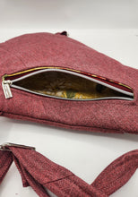 Load image into Gallery viewer, Traveler Pouch, Sling Bag, Unisex Crossbody Bag, Secure pouch, handmade crossbody, upcycled sling bag, josie t. designs, travel bag,