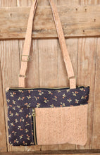 Load image into Gallery viewer, vegan cork handbag, cherry blossom print purse, handmade crossbody bag, eco friendly shoulder bag, cork fabric purse, sustainable fashion accessories, plant based leather bag, boho chic purse, cork and cotton bag, handmade vegan bag