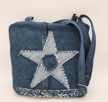 Load image into Gallery viewer, crossbody bag, handmade purse, upcycled, repurposed denim, denim bag