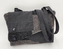 Load image into Gallery viewer, upcycled bag
patchwork purse
crossbody bag
handmade purse
sustainable fashion
eco friendly bag
reclaimed fabric bag
one of a kind purse
slow fashion accessory
artisan made bag
boho crossbody
neutral patchwork bag
recycled textile bag
handcrafted accessory