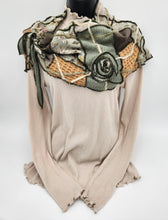 Load image into Gallery viewer, boho chic scarf, upcycled sweater, re-purposed scarf, upcycled scarf, handmade, green bay shopping, boutique green bay