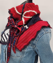 Load image into Gallery viewer, upcycled scarf, swag scarf, sweater scarf, cowl neck scarf, handmade scarf, couture trend, eco-conscious, josie t. designs