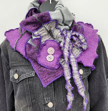 Load image into Gallery viewer, upcycled scarf, swag scarf, sweater scarf, cowl neck scarf, handmade scarf, couture trend, eco-conscious, josie t. designs