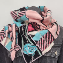 Load image into Gallery viewer, upcycled scarf, swag scarf, sweater scarf, cowl neck scarf, handmade scarf, couture trend, eco-conscious, josie t. designs