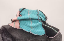Load image into Gallery viewer, upcycled scarf, swag scarf, sweater scarf, cowl neck scarf, handmade scarf, couture trend, eco-conscious, josie t. designs