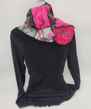 Load image into Gallery viewer, upcycled scarf, swag scarf, sweater scarf, cowl neck scarf, handmade scarf, couture trend, eco-conscious, josie t. designs, reclaimed textiles, repurposed textiles, repurposed fabric projects, DIY upcycled scarf, re-purposed fabric projects, textile art scarf