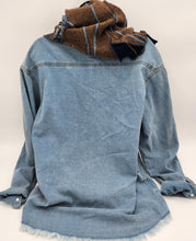 Load image into Gallery viewer, upcycled scarf, swag scarf, sweater scarf, cowl neck scarf, handmade scarf, couture trend, eco-conscious, josie t. designs, reclaimed textiles, repurposed textiles, repurposed fabric projects, DIY upcycled scarf, re-purposed fabric projects, textile art scarf