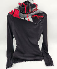 Load image into Gallery viewer, Wisconsin scarf
Upcycled patchwork scarf
Handmade winter scarf
Wisconsin gift ideas
Red and black knit scarf
Eco-friendly scarf
Women’s winter accessories
Wisconsin fan gear
handmade scarf