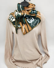 Load image into Gallery viewer, green bay packer scarf, women's apparel, packer apparel green bay, handmade scarf, upcycled, repurposed scarf, eco-friendly,
