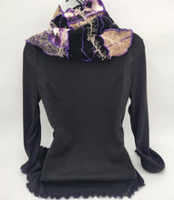 Load image into Gallery viewer, upcycled scarf, swag scarf, sweater scarf, cowl neck scarf, handmade scarf, couture trend, eco-conscious, josie t. designs, reclaimed textiles, repurposed textiles, repurposed fabric projects, DIY upcycled scarf, re-purposed fabric projects, textile art scarf