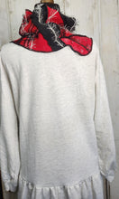 Load image into Gallery viewer, upcycled scarf, swag scarf, sweater scarf, cowl neck scarf, handmade scarf, couture trend, eco-conscious, josie t. designs, reclaimed textiles, repurposed textiles, repurposed fabric projects, DIY upcycled scarf, re-purposed fabric projects, textile art scarf, upcycled couture fabric neck cowl scarf, boho chic