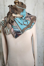 Load image into Gallery viewer, upcycled scarf, swag scarf, sweater scarf, cowl neck scarf, handmade scarf, couture trend, eco-conscious, josie t. designs, reclaimed textiles, repurposed textiles, repurposed fabric projects, DIY upcycled scarf, re-purposed fabric projects, textile art scarf, upcycled couture fabric neck cowl scarf, boho chic