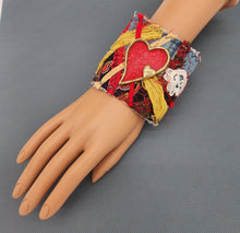 Load image into Gallery viewer, denim bracelet, upcycled denim, repurposed jewelry, fabric bracelet, handmade