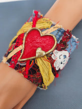 Load image into Gallery viewer, denim bracelet, upcycled denim, repurposed jewelry, fabric bracelet, handmade