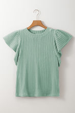 Load image into Gallery viewer, Moonlight Jade Solid Color Textured Flutter Sleeve Top