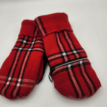 Load image into Gallery viewer, handmade red and black plaid sweater mittens