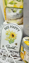 Load image into Gallery viewer, Send a sweet surprise with this bee-themed gift basket! Includes honey green tea, lavender honey, socks, lemon basil candle, and more. Perfect for birthdays, thank-you gifts &amp; bee lovers.

