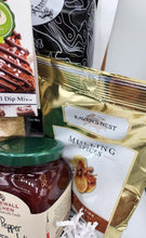 Load image into Gallery viewer, gourmet gift basket, snack gift set, holiday gift box, Stonewall Kitchen gift, pretzel and dip set, foodie gift, hostess gift, caramel dip, raspberry jelly, mustard gift set, handmade gift basket, kitchen gift
