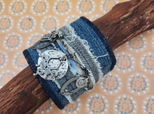 Load image into Gallery viewer, denim bracelet, upcycled bracelet, handmade, shops near me, boutique green bay
