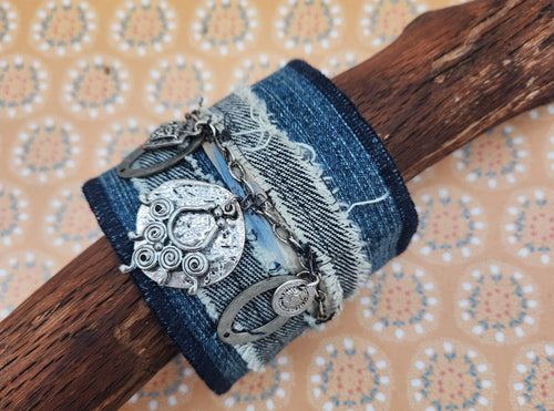denim bracelet, upcycled bracelet, handmade, shops near me, boutique green bay