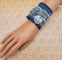 Load image into Gallery viewer, denim bracelet, upcycled bracelet, handmade, shops near me, boutique green bay
