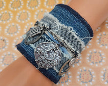 Load image into Gallery viewer, denim bracelet, upcycled bracelet, handmade, shops near me, boutique green bay
