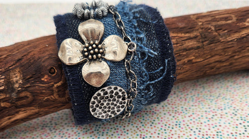 denim bracelet, upcycled bracelet, handmade, shops near me, boutique green bay