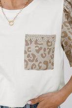 Load image into Gallery viewer, White Leopard Patchwork Crochet Lace Trim Puff Sleeve T Shirt
