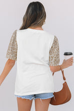 Load image into Gallery viewer, White Leopard Patchwork Crochet Lace Trim Puff Sleeve T Shirt
