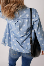 Load image into Gallery viewer, Sky Blue Star Print Light Wash Raw Hem Denim shirt
